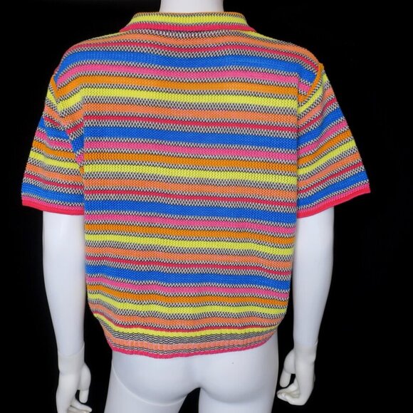 RE/DONE Striped Button-up Polo Collar Cardigan Short Sleeve Cropped Top Medium - Picture 4 of 7